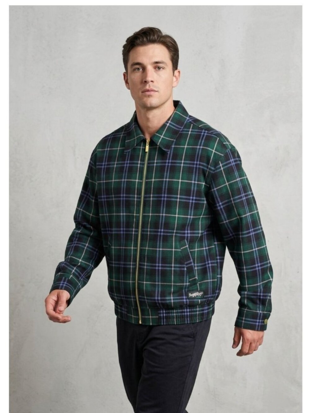 Bogey Boys Men's Green Tartan Plaid Zip Front Golf Jacket Large NEW